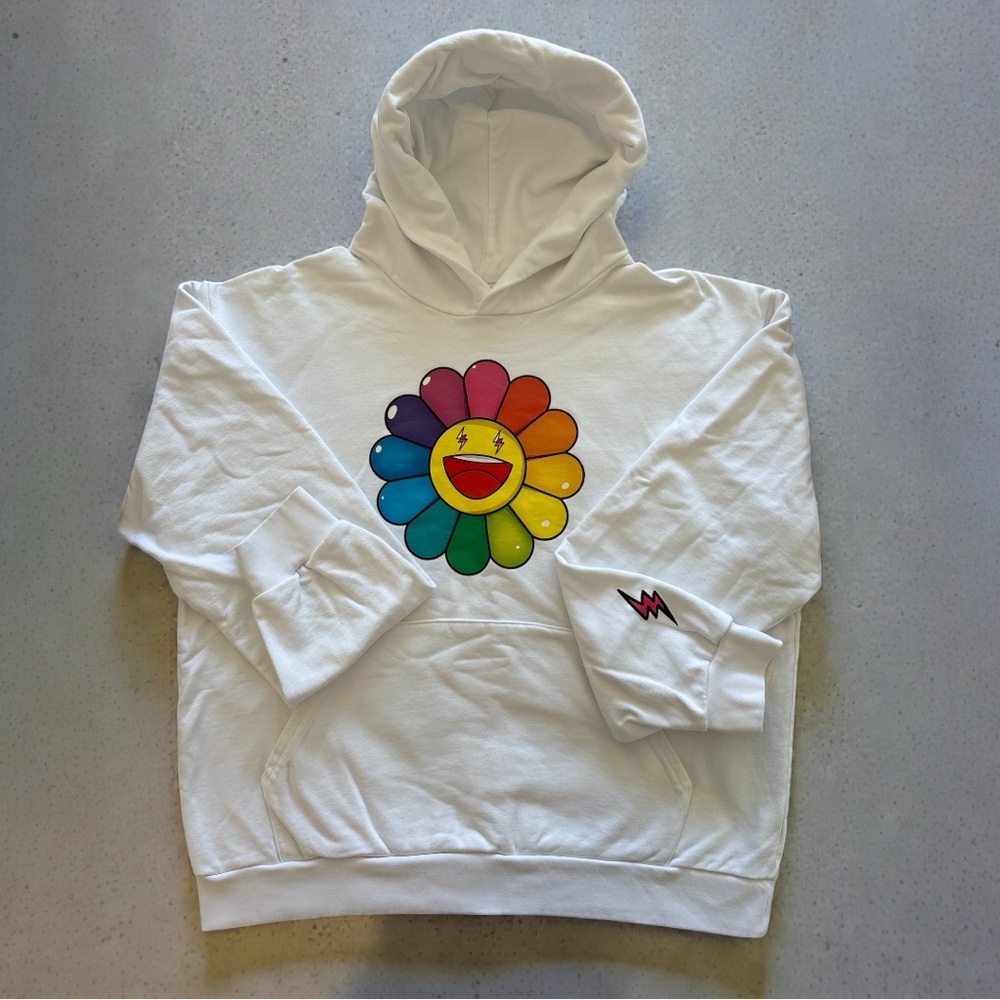J Balvin x Takashi Murakami Rainbow Flower White Hoodie Size XXL - Picture 3 of 9